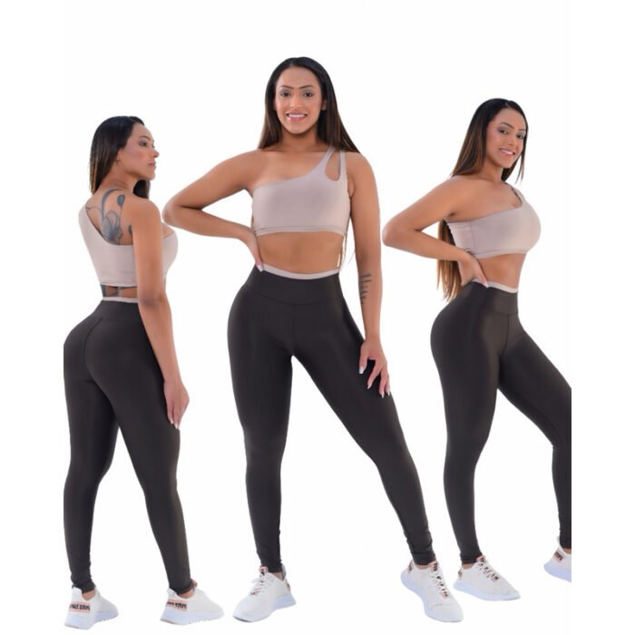 ROUPA DE ACADEMIA - CONJUNTO FITNESS CALÇA + TOP MANGA NULA - ALTA COMPRESSÃO