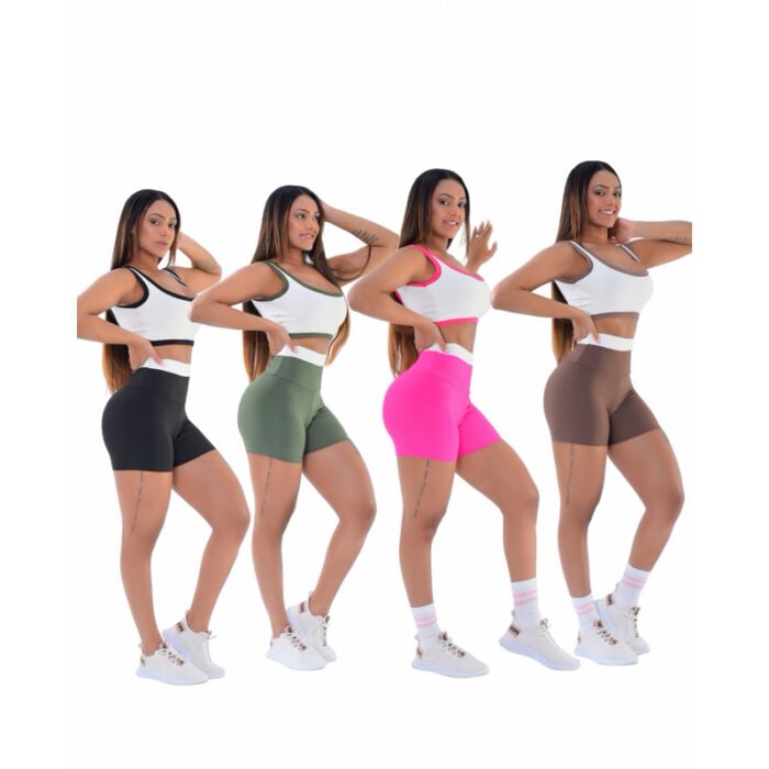Roupa de academia - Bicolor - conjunto de short + top fitness - suplex - (ayla)