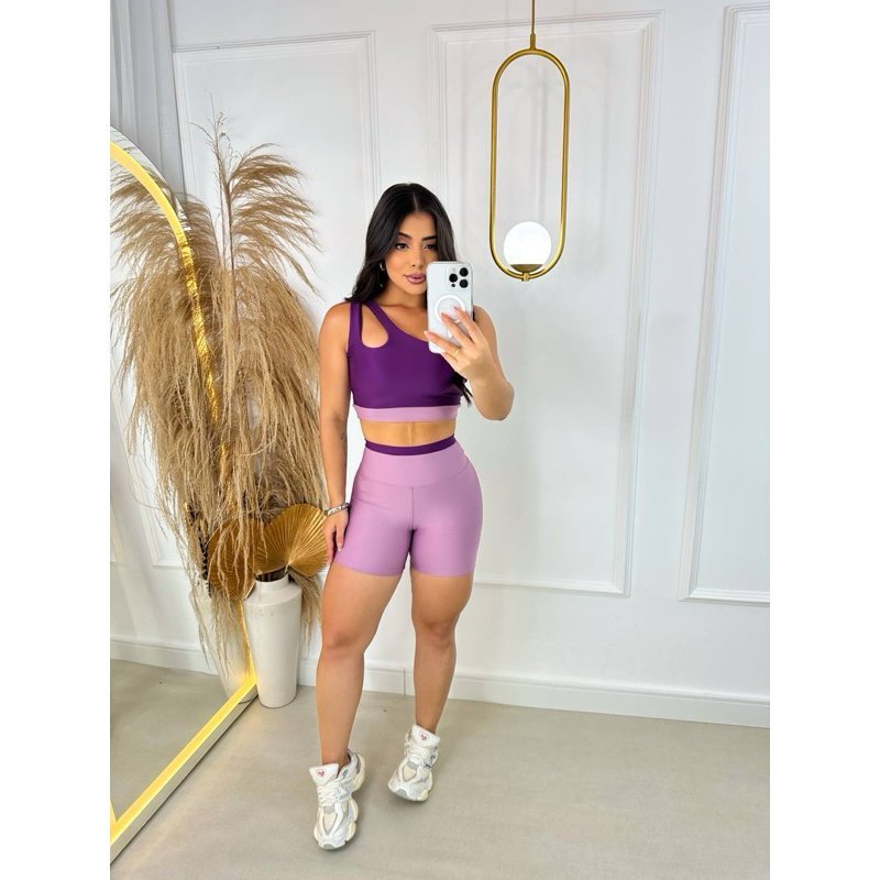 CONJUNTO FITNESS FEMININO - BICOLOR SUPLEX PREMIUM 350G | TOP + SHORTS - NÃO FICA TRANSPARENTE - Imagem 5