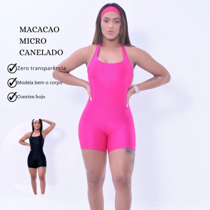 Macaquinho Fitness Poliamida Canelado – Bojo – Alta Elasticidade – Feminino