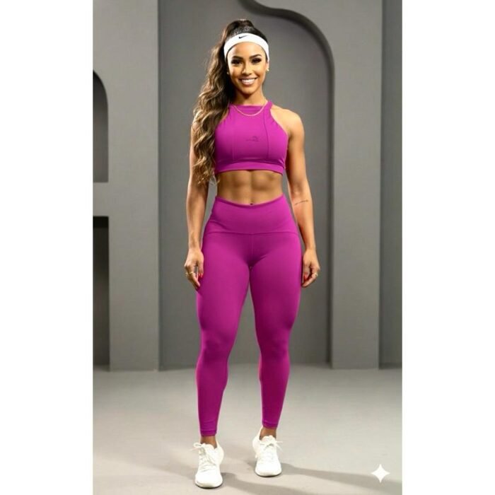 Roupa de academia feminino legging e top com bojo poliamida alta compressão - zero transparência